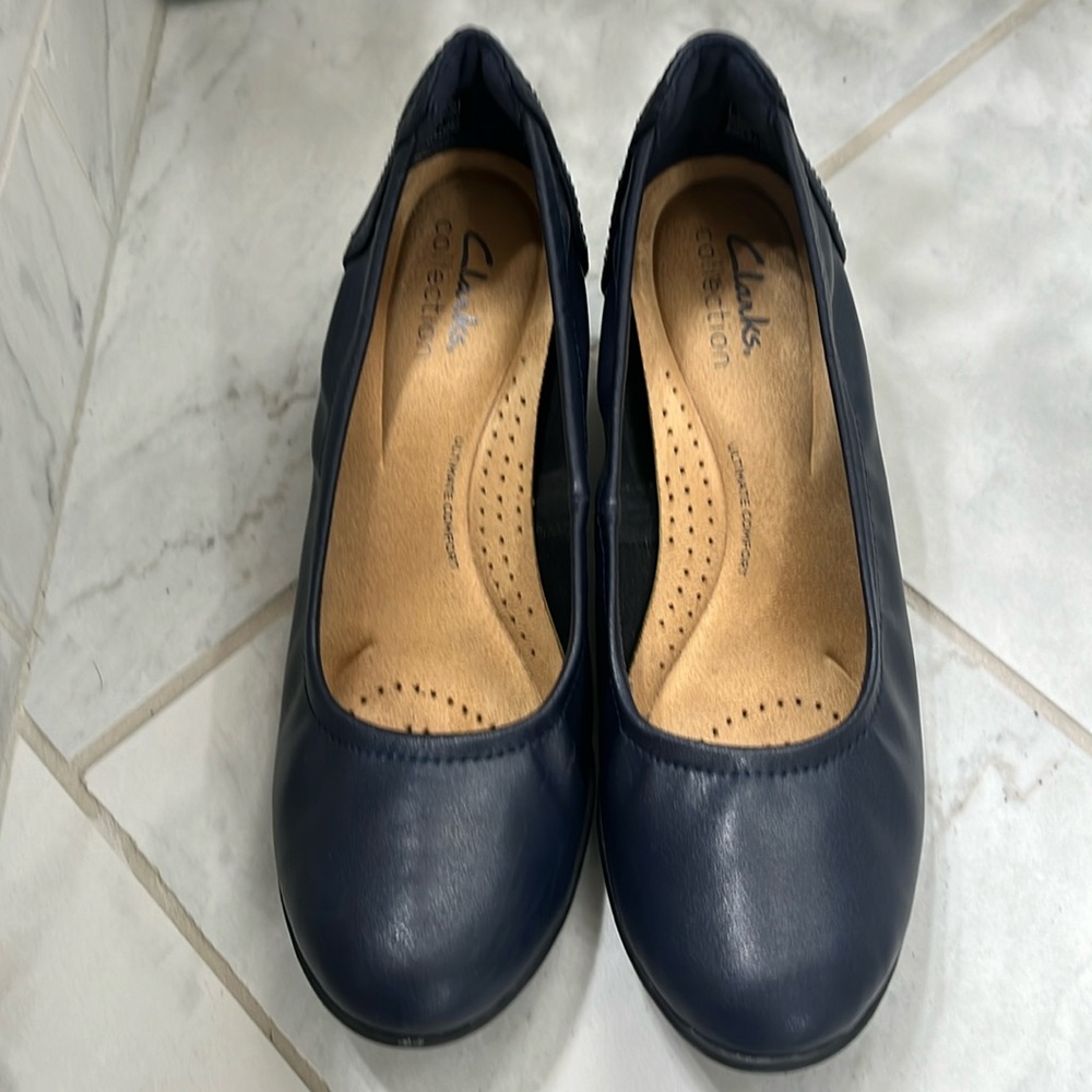 Clark’s collection chunky heels, navy.